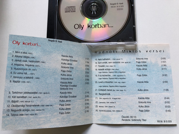 Radnóti Miklós – Oly Korban... / Hangadó Kiadó Audio CD / HA-CD 30398
