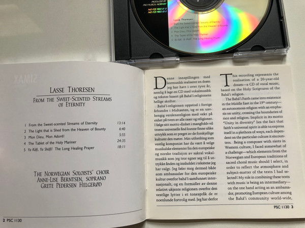 Lasse Thoresen: From The Sweet-Scented Streams of Eternity - The Norwegian Soloists' Choir, Anne-Lise Berntsen (soprano), Grete Pedersen Helgerod / Simax Classics Audio CD 1998 Stereo / PSC 1130