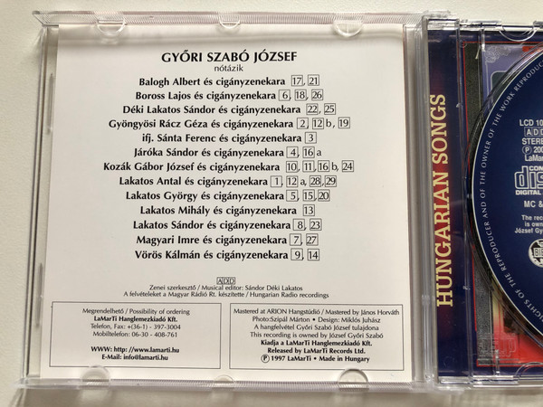 Édesanyám, Te Jó Asszony (Hungarian Songs) - Győri Szabó József (notazik) / De Jó Prímás; Hull Az Eső, Nagy A Sár; Jaj, de Szép Kék Szeme van Magának; Könnyek Nélkül Élni Könnyebb; Most Kezdődik A Tánc / LaMarTi Audio CD 2002 Stereo / LCD 1018