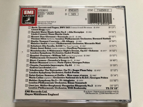 Best-Loved Classics 1 / Ihr Klassik-Wunschkonzert 1 = Les Classiques Du Classique 1 / EMI Audio CD Stereo / CDZ 7 62500 2