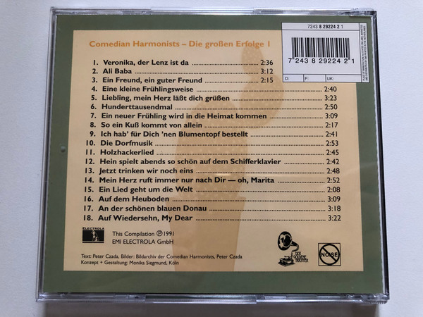 Comedian Harmonists – Die Grossen Erfolge 1 / Von links nach rechts: Robert Biberti, Erich A. Collin, Roman Cycowski, Erwin Bootz, Ari Leschnikoff, Harry Frommermann / Electrola Audio CD 1991 / 724382922421
