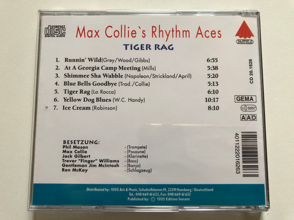 Max Collie Rhythm Aces – Tiger Rag / Runnin' Wild; Blue Bells Goodbye; Ice Cream; Yellow Dog Blues; u. a. / Digital Remastered Jazz Edition / Pastels Audio CD 1995 / CD 20.1626
