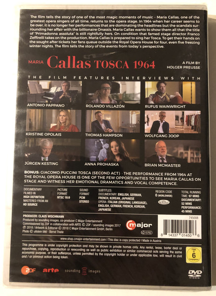 Maria Callas - MAGIC MOMENTS OF MUSIC / TOSCA 1964 / A FILM BY HOLGER PREUSSE / A FILM BY HOLGER PREUSSE / major / DVD Video (814337014506)