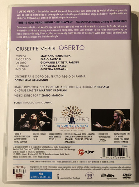 VERDI - OBERTO / PENTCHEVA, SARTORI, PARODI, SASSU / ORCHESTRA E CORO DEL TEATRO REGIO DI PARMA / ANTONELLO ALLEMANDI / STAGED BY PIER'ALLI / major / UNITEL CLASSICA / DVD Video (814337012007)