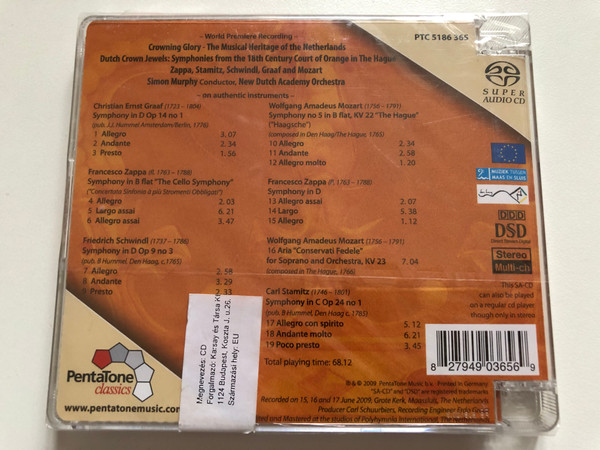 Zappa Symphonies: Crowning Glory - Simon Murphy, New Dutch Academy on authentic instruments / World Premiere Recording / PentaTone classics Audio CD 2009 / PTC 5186 365