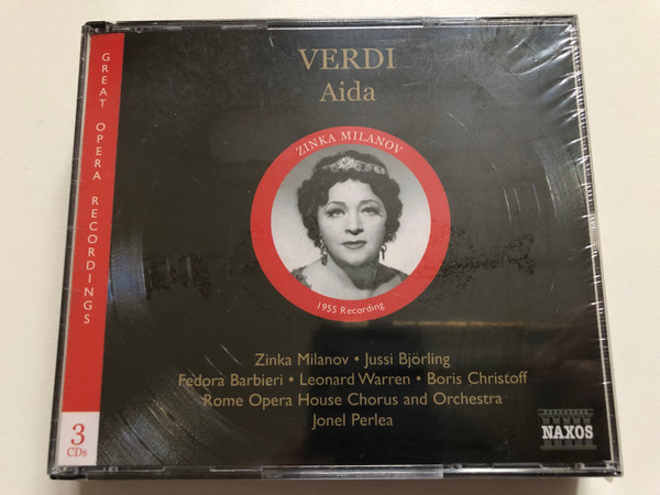 Verdi: Aida - Zinka Milanov, Jussi Björling, Fedora Barbieri, Leonard Warren, Boris Christoff, Rome Opera Huse Chorus And Orchestra, Jonel Perlea / Naxos 3x Audio CD 2006 / 8.111042-44