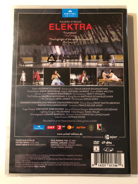 RICHARD STRAUSS - ELEKTRA / KONZERTVEREINIGUNG WIENER STAATSOPERNCHOR / WIENER PHILHARMONIKER / CONDUCTED BY FRANZ WELSER-MÖST / STAGED BY KRZYSZTOF WARLIKOWSKI / 100 JAHRE SALZBURGER FESTSPIELE / Unitel Classica / major / DVD Video (814337017491)