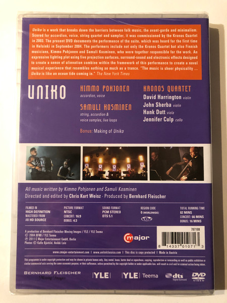 UNIKO / Kronos Quartet & Kimmo Pohjonen & SAMULI KOSMINEN / major / DVD Video (814337010713)