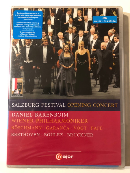 SALZBURG FESTIVAL - OPENING CONCERT / DANIEL BARENBOIM, WIENER PHILHARMONIKER / RÖSCHMANN, GARANČA, VOGT, PAPE / BEETHOVEN, BOULEZ, BRUCKNER / UNITEL CLASSICA / major / DVD Video (814337010683)