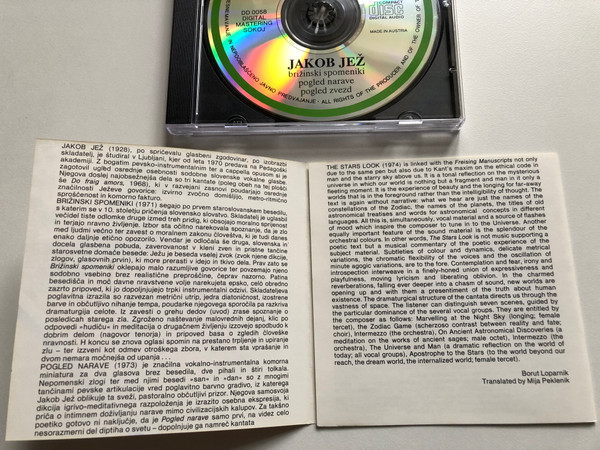 Jakob Jež – Pogled Zvezd; Pogled Narave; Brižinski Spomeniki / ZKP RTVS Audio CD / DD 0058