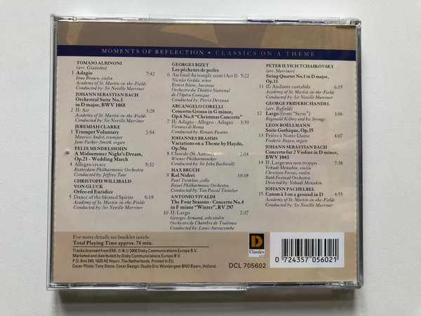 Classics on a Theme: Moments Of Reflection - Sir Yehudi Menuhin, Paul Tortelier, Sir Neville Marriner, Sir John Barbirolli, Jeffrey Tate / D-Classics Audio CD 2000 / DCL 705602