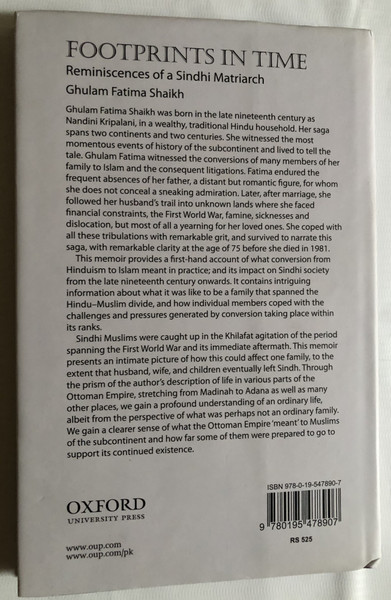FOOTPRINTS IN TIME - Reminiscences of a Sindhi Matriarch / GHULAM FATIMA SHAIKH / Translated from Sindhi and Annotated by Rasheeda Husain / OXFORD UNIVERSITY PRESS / Paperback (9780195478907)