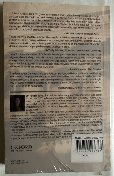 TABOO! The Hidden Culture of a Red Light Area / Fouzia Saeed / Foreword by I. A. Rehman / OXFORD UNIVERSITY PRESS  (9780199062799)