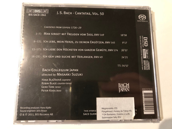 Johann Sebastian Bach, Bach Collegium Japan, Masaaki Suzuki – Cantatas 50: ►49 ►145 ►149 ►174 ( Man Singet Mit Freuden ) / BIS Hybrid Disc 2011 / BIS-SACD-1941