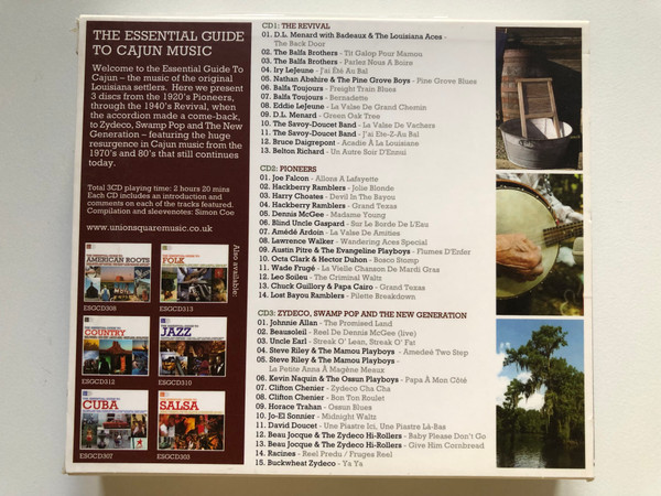 The Essential Guide To Cajun Music - Featuring: Beausoleil, Eddie Lejeune, Hackberry Ramblers, Buckwheat Zydeco, Clifton Chenier, D. L. Menard, Nathan Abshire, Balfa Brothers And Many More... / Union Square Production 3x Audio CD / ESGCD316