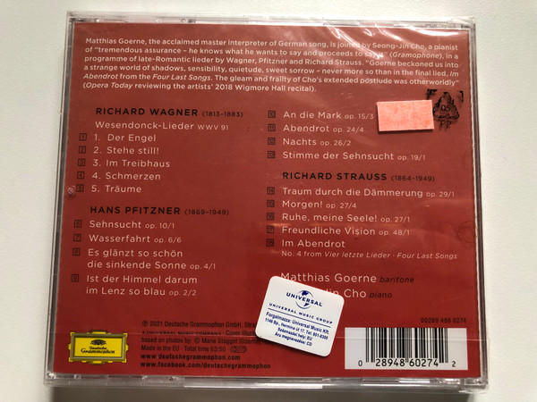 Matthias Goerne, Seong-Jin Cho - Im Abendrot = At Sunset - Wagner, Pfitzner, Strauss / Deutsche Grammophon Audio CD 2021 / 486 0274