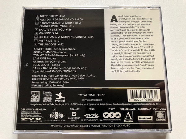 Arnett Cobb – Movin' Right Along / Original Jazz Classics Audio CD 2002 Stereo / OJCCD-1074-2