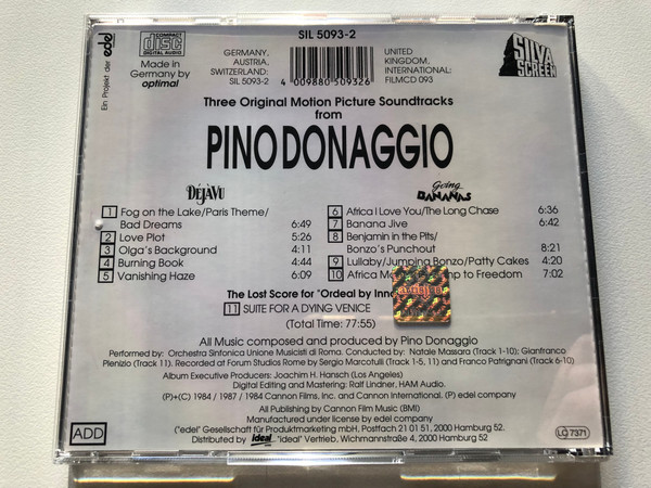 Pino Donaggio – Déjà Vu; Going Bananas; Suite for a Dying Venice The Lost Score for ''Ordeal By Innocence'' (Three Original Motion Picture Soundtracks) / Silva Screen Audio CD 1992 / SIL 5093-2