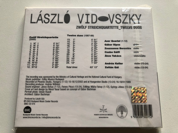 László Vidovszky – Zwölf Streichquartette_Twelve Duos / Budapest Music Center Records Audio CD 2003 / BMC CD 075