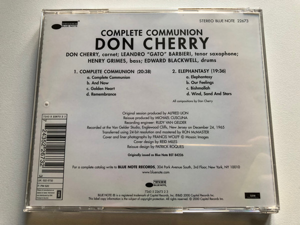 Don Cherry: Complete Communion - Leandro "Gato" Barbieri, Henry Grimes, Edward Blackwell / Blue Note Connoisseur Series / Blue Note Audio CD 2000 Stereo / 724352267323