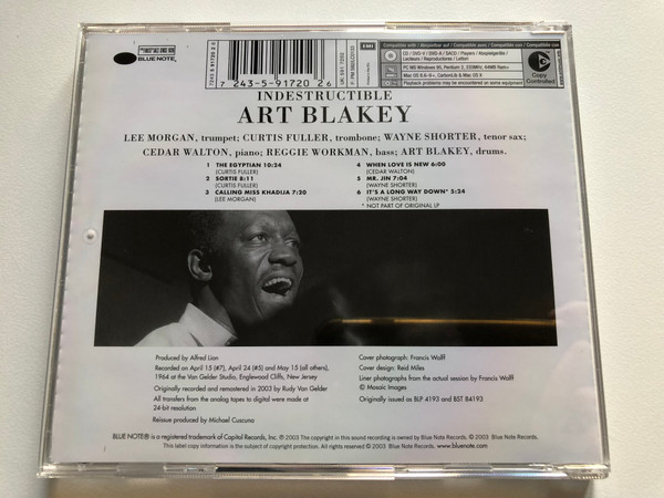 Art Blakey & The Jazz Messengers: Indestructible - Lee Morgan, Curtis Fuller, Wayne Shorter, Cedar Walton, Reggie Workman / RVG Edition / Blue Note Audio CD 2003 Stereo / 7243 5 91720 2 6