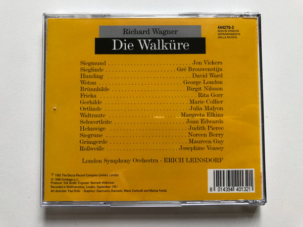 Richard Wagner - Die Walküre: Atto I - Atto II (Beginning) - Nilsson, Vickers, London, London Symphony Orchestra, Erich Leinsdorf / Lyrica Audio CD 1996 / LRC 01032