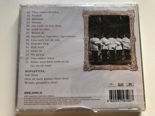 Adoro – Das Beste / ''Das Beste'' Album Der Pop-Klassik-Sensation! Die Hits aller Adoro Alben auf einer CD + 3 neue Tracks ''Freiheit'', ''Liebe ist alles'', ''Horizont'', ''Uber sieben Brucken'' / We Love Music Audio CD 2013 / 0602537561087
