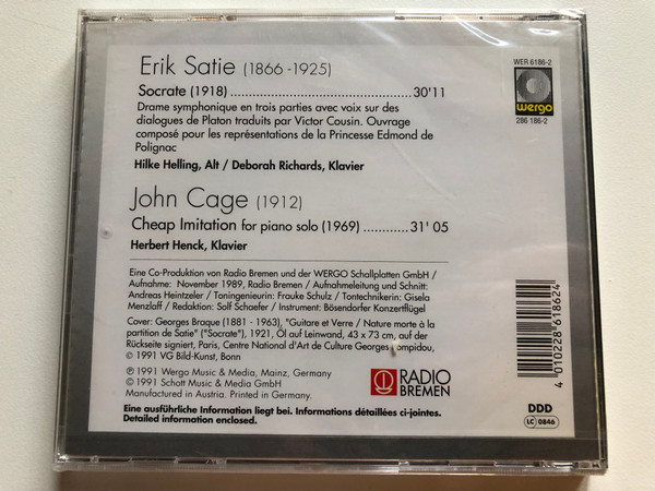Erik Satie: Socrate, John Cage: Cheap Imitation - Hilke Helling, Deborah Richards, Herbert Henck / Wergo Audio CD 1991 / WER 6186-2