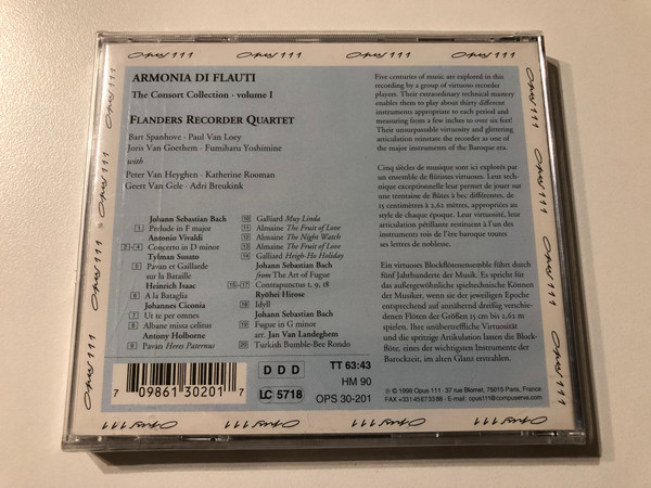 Armonia Di Flauti - Bach, Vivaldi: Flanders Recorder Quartet / Opus 111 Audio CD 1998 / OPS 30-201