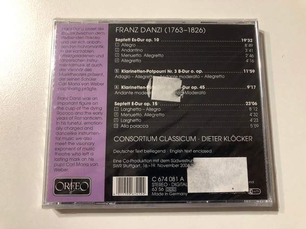 Franz Danzi: Septette & Potpourris - Consortium Classicum, Dieter Klöcker / Orfeo Audio CD 2008 / C 674 081 A