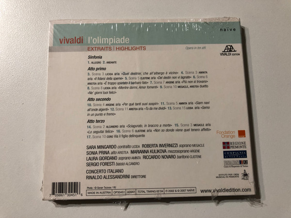 Vivaldi Edition: L'Olimpiade - Mingardo, Invernizzi, Prina, Concerto Italiano, Rinaldo Alessandrini / Naïve Audio CD 2007 / OP 30451
