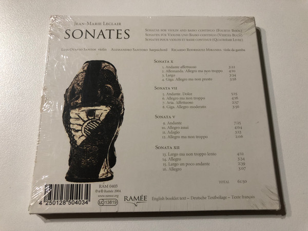 Jean-Marie Leclair - Sonates À Violon Seul Avec la Basse Continue: Extraites Du Quatrième Livre - Luis Otavio Santos, Alessandro Santoro, Ricardo Rodríguez Miranda / Ramée Audio CD 2004 / RAM 0403