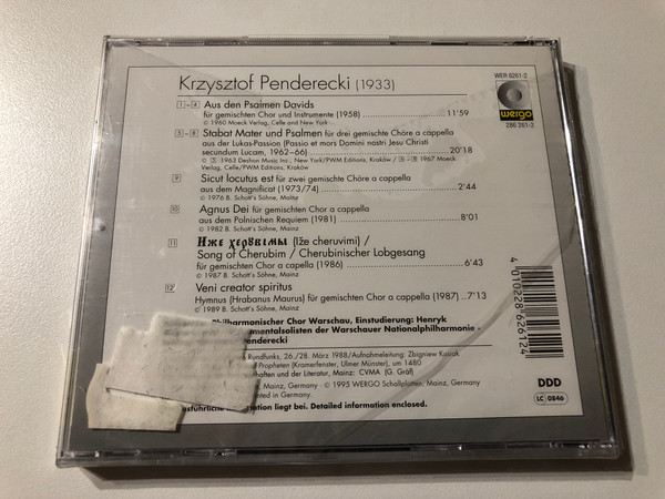 Krzysztof Penderecki – Per Coro / WERGO Audio CD 1995 / WER 6261-2