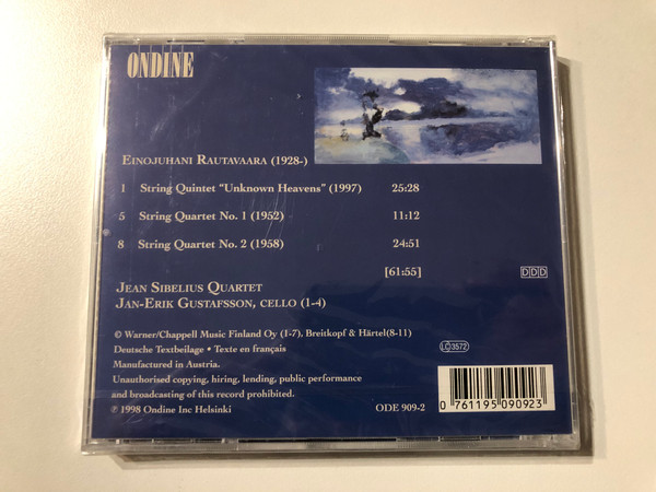 Rautavaara: String Quintet "Unknown Heavens", String Quartets 1 & 2 - Jean Sibelius Quartet, Jan-Erik Gustafsson (cello) / Ondine Audio CD 1998 / ODE 909-2