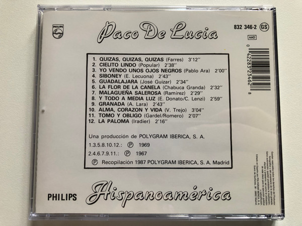 Paco De Lucía Con Ramón De Algeciras – Hispanoamérica / Philips Audio CD / 832 346-2