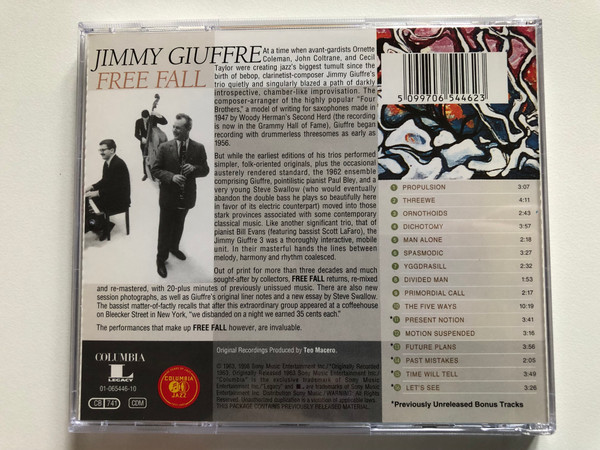 Jimmy Giuffre: Free Fall - Propulsion; Threewe; Ornothoids; Dichotomy; Man Alone; Spasmodic; Divided Man; Primordial Call and The Five Ways / Columbia Audio CD 1998 / CK 65446