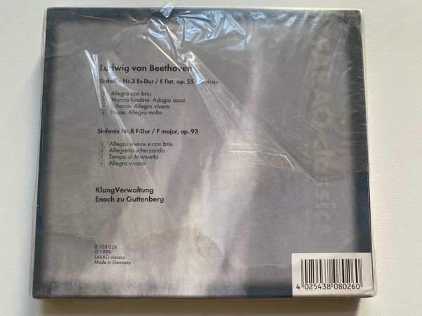 Beethoven: Sinfonie Nr.3 »Eroica« & Nr.8 - KlangVerwaltung, Enoch zu Guttenberg / Farao Classics Audio CD 1999 / B 108 026