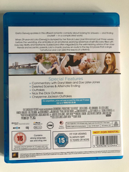 LOLA VS. SEX LOVE LOLA, THE WORLD.  GRETA GERWIG LOLA VERSUS FROM THE STUDIO THAT BROUGHT YOU 500 DAYS OF SUMMER  Blu-ray Disc  DVD Video (5039036055444)