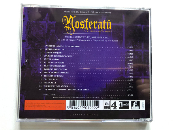 Music from the Channel 4 Silents presentation: Nosferatu A Symphony Of Horrors (1922) - Composed By James Bernard / Silva Screen Records Audio CD 1997 / FILMCD 192