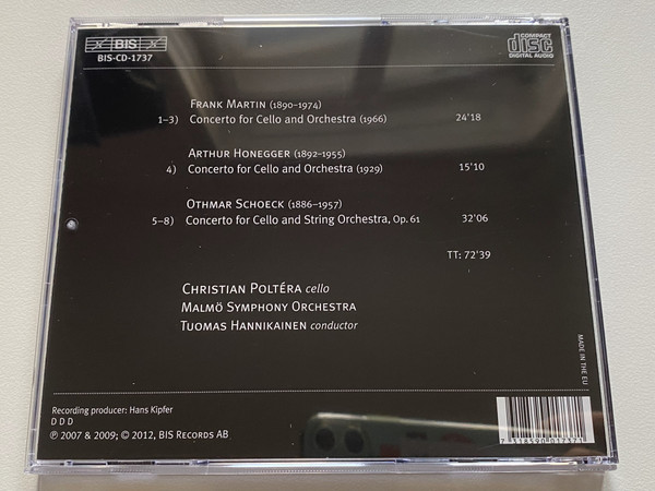 Christian Poltéra Plays Martin, Honegger, Schoeck - Malmö Symphony Orchestra, Tuomas Hannikainen / BIS Audio CD 2012 / BIS-CD-1737