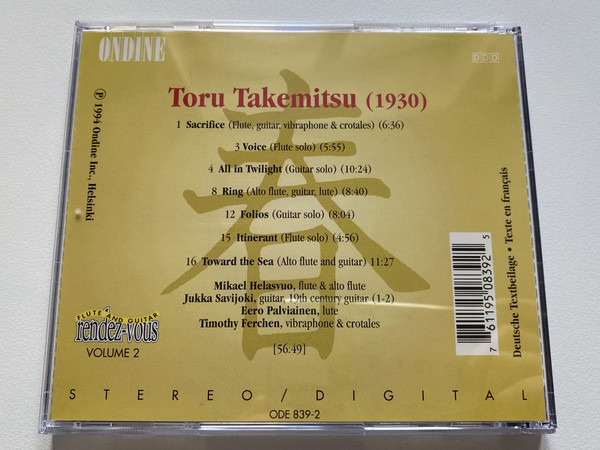 Toru Takemitsu: Works For Guitar And Flute - Mikael Helasvuo, Jukka Savijoki / Ondine Audio CD 1994 Stereo / ODE 839-2