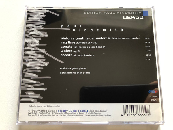 Paul Hindemith: Werke Für Zwei Pianisten - Andreas Grau, Gotz Schumacher / Edition Paul Hindemith / WERGO Audio CD 1999 / WER 6633-2