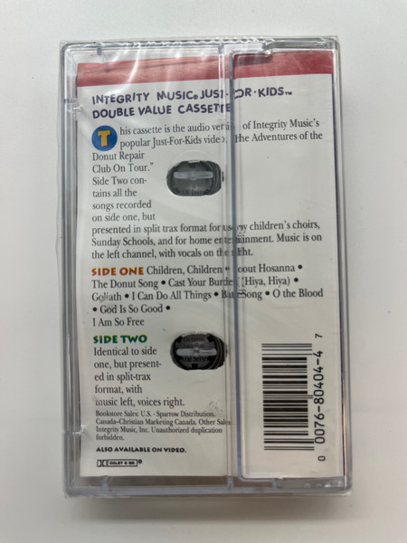 Rob Evans: The Donut man, With Duncan and the Donut Repair Club / Double Value Cassette, Side 1: Stereo, Side 2: Split Trax / Integrity Music. Just For Kids Audio Cassette / IKC501