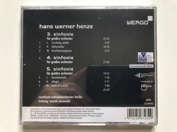 Hans Werner Henze: Symphonies 3-5 - Rundfunk-Sinfonieorchester Berlin, Marek Janowski / WERGO Audio CD 2011 / WER 6723 2