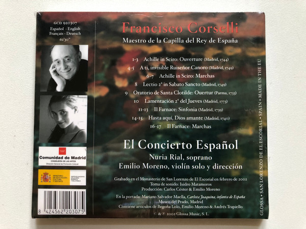 Francisco Corselli: Maestro de la Capilla del Rey de España - El Concierto Español, Nuria Rial (soprano), Emilio Moreno (director) / Glossa Audio CD 2002 / GCD 920307