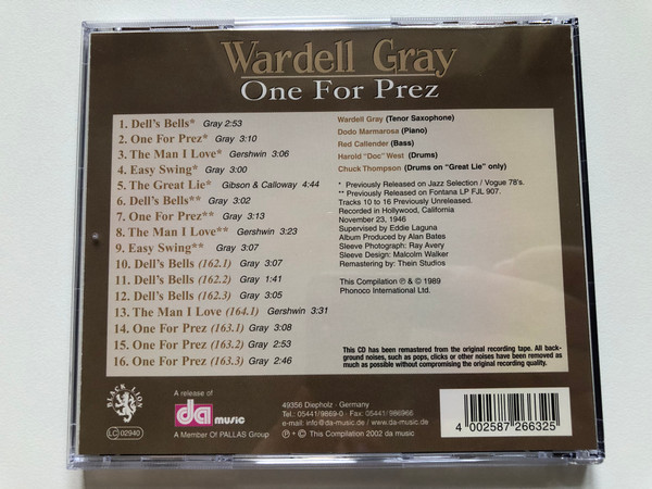 Wardell Gray – One For Prez / 24 bit remastered / Da Music Audio CD 2002 / CD 877663-2