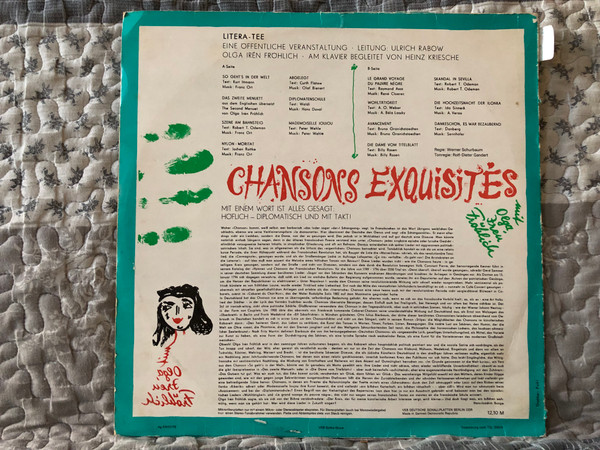 Olga Irén Fröhlich – Chansons Exquisites / LITERA LP 1976 / 8 60 095