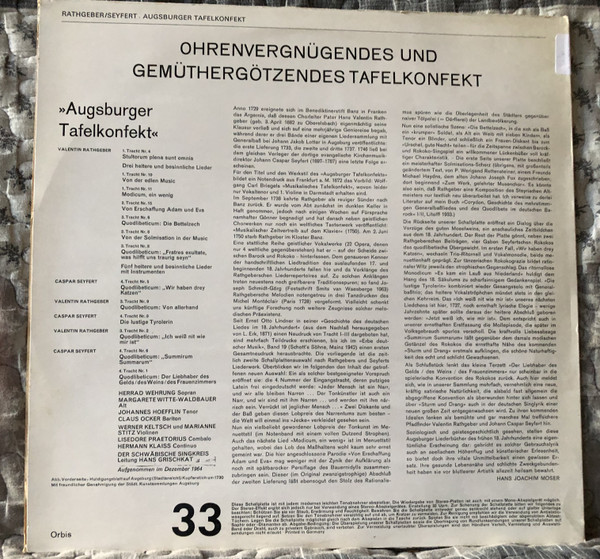 Valentin Rathgeber: Augsburger Tafel - Konfekt / Orbis LP / ST PL 71875