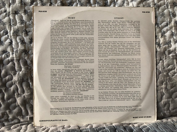 Mathias Wieman - Matthias Claudius: Aus "Sämtlichen Werken Des Wandsbecker Boten" / Wort und Stimme / Telefunken LP / PLB 6130