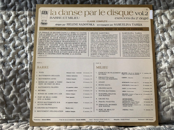 La Danse Par Le Disque: Vol.2 - Barre Et Milieu Exercices Du 2e Degré - dirigee par Hélène Sadovska Accompagnée Par Samuelina Tahija / Arion LP / 30 T 101